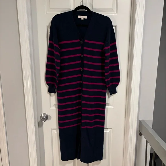 LOFT Striped Knit Midi Dress Cardigan - Picture 4 of 7